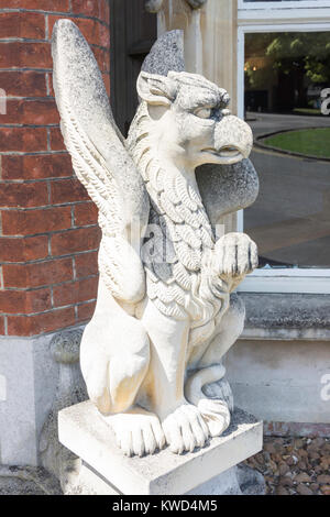 Griffin statue at entrance to The Mansion, Bletchley Park, Sherwood Drive, Bletchley, Milton Keynes, Buckinghamshire, England, United Kingdom Stock Photo