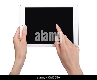 A generic shot of a woman using an Apple iPad. Stock Photo
