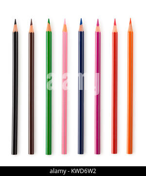 Collection of colorful pencils isolated on white background. Stock Photo