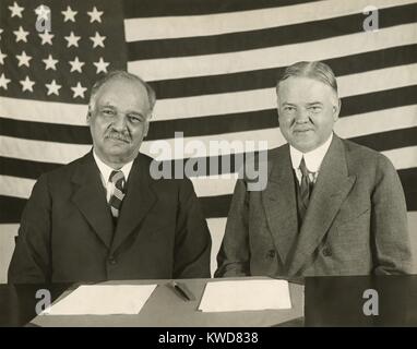 1928 Republican Presidential Running mates, Herbert Hoover(right) and Charles Curtis. In 1928, Hoover was then Secretary of Commerce and Curtis was Senate Majority Leader. (BSLOC 2015 16 62) Stock Photo