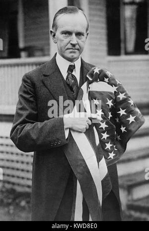 President Calvin Coolidge holding an American flag. May 2, 1924. (BSLOC 2015 15 96) Stock Photo