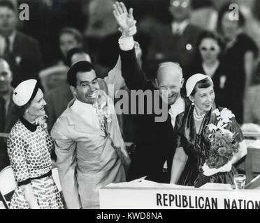 Dwight Eisenhower and Richard Nixon after nomination for President and Vice President, July 1952. Their wives stood by their sides at the Republican National Convention in Chicago (BSLOC 2016 7 34) Stock Photo