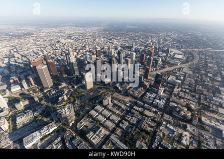 Los Angeles, California, USA - August 7, 2017:  Aerial view of downtown Los Angeles skyline and streets. Stock Photo