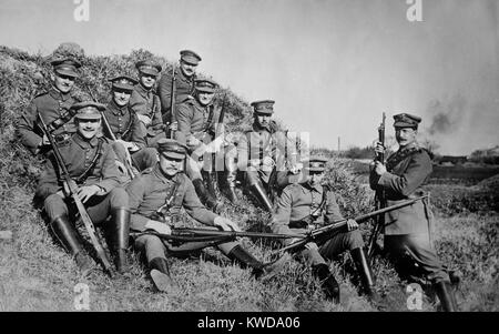 World War 1 in East Asia. Some of the 3,000 German defenders of Tsingtao, a German colony seized from China in 1897. For six weeks they resisted 50,000 Japanese soldiers. The Battle ended with 200 Germans killed to a Japanese death toll of 1,455. The soldier second from right appears to have Jewish ancestry. Sept.-Oct. 1914. (BSLOC 2013 1 11) Stock Photo