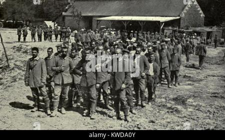 World War 1. Somme Offensive. German prisoners captured by the British during the Somme Offensive, at Meaulte, near Albert. July 1916. (BSLOC 2013 1 118) Stock Photo