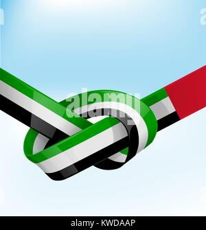 united arab emirates ribbon flag on bue sky background Stock Vector