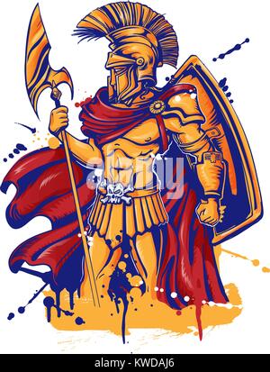 An illustration of a warrior character or sports mascot Stock Vector