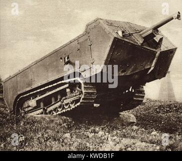 World War 1 Tanks. French Saint-Chamond tank in the field. Powerfully ...