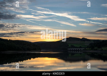 Beautiful sunset at Ladybower reservoir in the Peak District, Derbyshire, England. Stock Photo