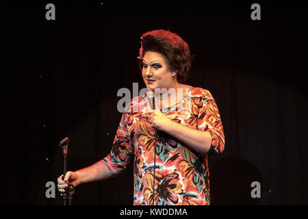 Drag queen comedian, Nancy Clench, performing at The Voodoo Rooms on 8th August, 2014, during the Edinburgh Festival Fringe, Edinburgh, Scotland Stock Photo