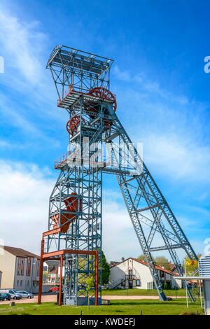 Pit winding gear at old coal mine in Saint-Eloy les Mines, Puy de Dome, Auvergne, France, Europe Stock Photo
