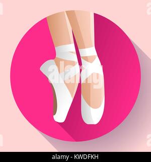 White ballet pointe shoes flat Vector illustration of gym ballet shoes standing on tiptoes Stock Vector