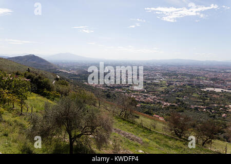 Landscape from Caserta Vecchia. Italy, with view of Capri and Pontine islands Stock Photo