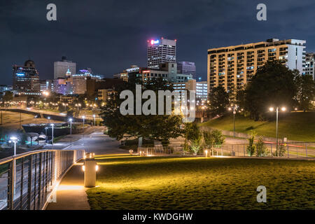 MEMPHIS, TENNESSEE-OCTOBER 10, 2017: Night skyline of downtown Memphis, Tennessee along the Mississippi river Stock Photo