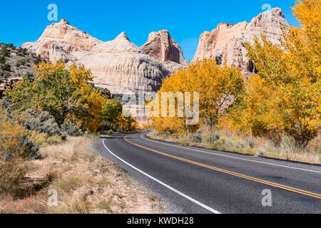 Road Through Capitol Reef National Park in Autumn Stock Photo