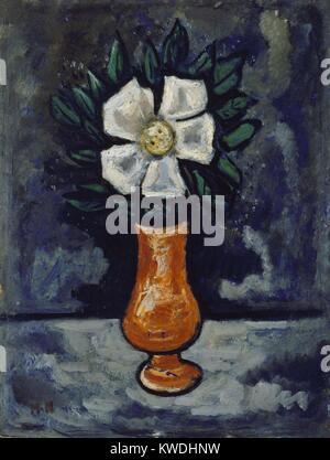 WHITE FLOWER, by Marsden Hartley, c. 1917, American painting, oil on wood. Still life painted in Hartleys personal synthesis of Cubism and German Expressionism (BSLOC 2017 7 105) Stock Photo