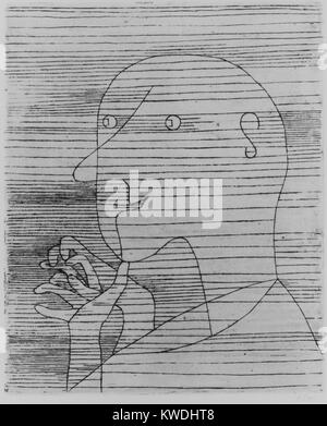 OLD MAN COUNTING, by Paul Klee, 1929, Swiss print, etching. Klees titles are often important to appreciate with his images. This one leads to meditation of aging and mortality (BSLOC 2017 7 25) Stock Photo
