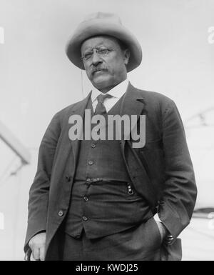 Theodore Roosevelt arrived in NYC from Brazil on May 19, 1914. He was still ill with malaria, walked with a cane, and had lost 55 pounds on the expedition (BSLOC 2017 8 65) Stock Photo