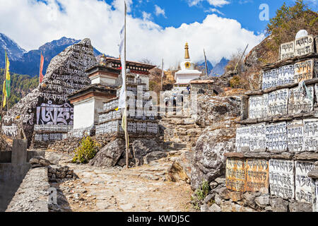 Om mani padme hum stones, Everest trek, Himalaya, Nepal Stock Photo