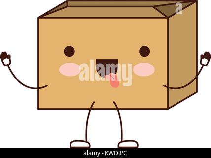 sealed kawaii animated cardboard box in watercolor silhouette Stock