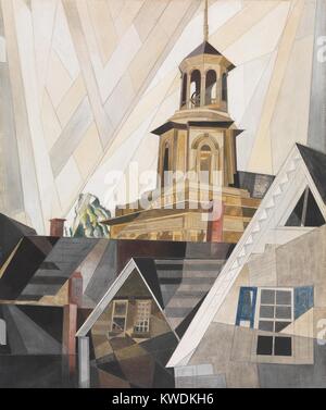 AFTER SIR CHRISTOPHER WREN, by Charles Demuth, 1920, American painting, watercolor, gouache. The old Center Methodist Episcopal Church in Provincetown, Massachusetts, painted with Precisionist ruled lines, geometric forms, and crossing beams of light (BSLOC 2017 7 93) Stock Photo