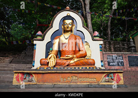 Golden Buddha statue in Swayambhunath temple, Kathmandu, Nepal Stock Photo