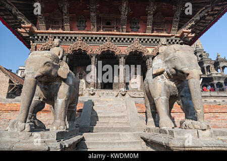KATMANDU, NEPAL - APRIL 16: Temple elements on Durbar square on April 16, 2012 in Katmandu, Nepal. This elements is a marvel sample of Newa architectu Stock Photo