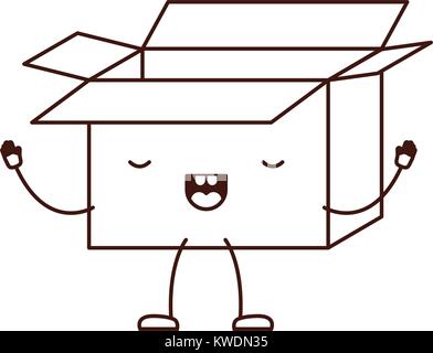 animated opened kawaii cardboard box with kawaii map pointer on top in