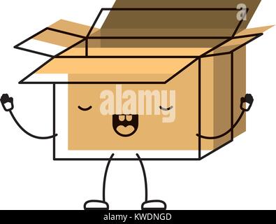 animated opened kawaii cardboard box with kawaii map pointer on top in