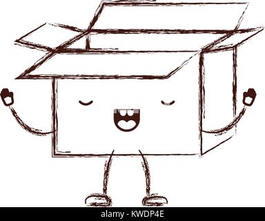 animated opened kawaii cardboard box with kawaii map pointer on top in