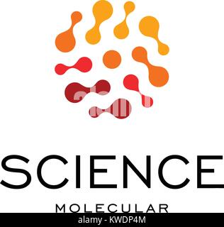 Science abstract red color halftone logo from related circles, new technology vector symbol. Stock Vector