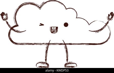 animated kawaii cloud icon flat in watercolor silhouette Stock Vector ...