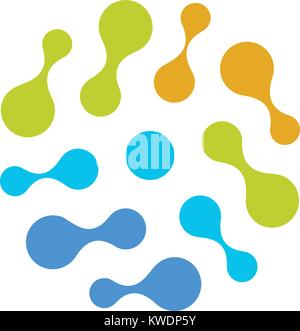 Colorful related circles shape logo. New technology vector symbol. Stock Vector