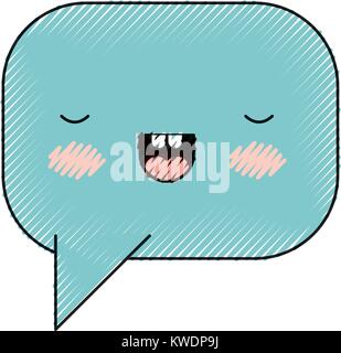 kawaii square dialogue speech and rounded with tail in colored crayon silhouette Stock Vector