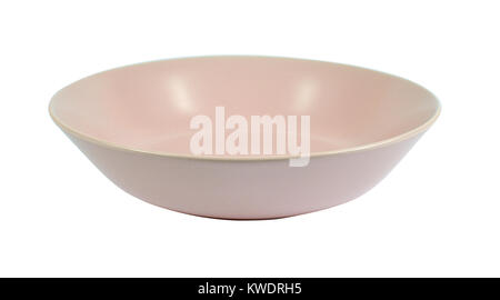 Round pink porcelain plate isolated on white background Stock Photo