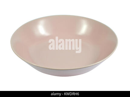 Round pink fine porcelain plate isolated on white Stock Photo