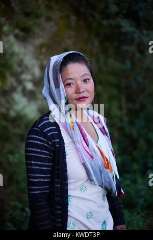 Face of nepali girl posing portrait between use henna ink write drawing