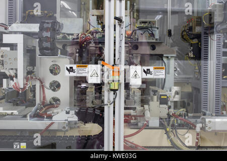 The safety plug on door of machine machinery used in work time. Stock Photo