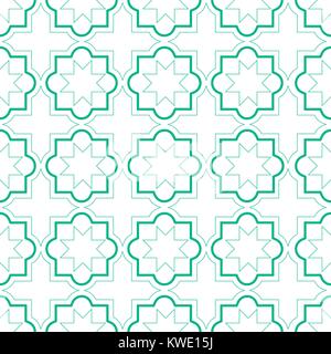 Moroccan geometric tiles seamless pattern, vector tiles design, green and white background Stock Vector