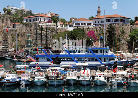 Boats in old port Antalya, Turkey Stock Photo