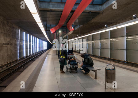 Station on the U2 line of the Nuremberg Underground System, Germany, Europe Stock Photo