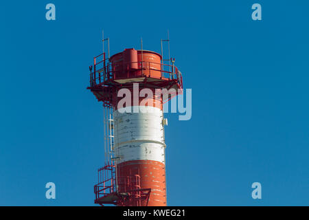 Close up view of refinery chimneys Stock Photo