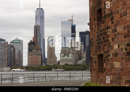 View of Lower Manhattan from Governors Island, near Castle Williams. Stock Photo