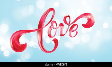Happy Valentines Day card with Hand written Love. Vector illustration