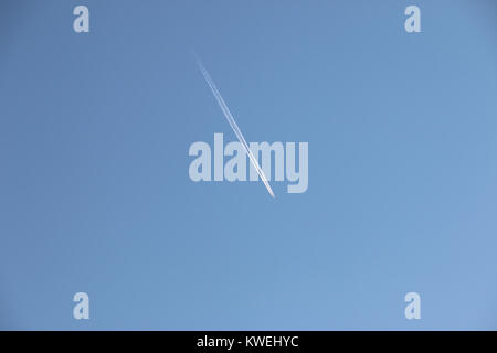 Jet Trail over Pyeongchang in South Korea Stock Photo