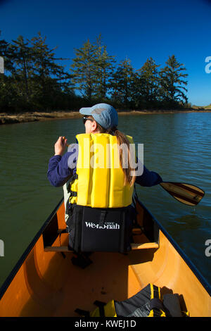 Canoeing on Millport Slough, Siletz Bay National Wildlife Refuge, Oregon Stock Photo