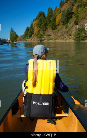 Canoeing on Siletz River, Siletz Bay National Wildlife Refuge, Oregon Stock Photo