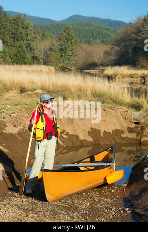 Canoe Landing on Millport Slough, Siletz Bay National Wildlife Refuge, Oregon Stock Photo