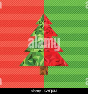 Abstract geometric triangle low poly art style green and red christmas tree greeting card, polygonal design for brochure, magazine, poster, leaflet, p Stock Vector
