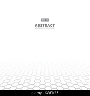Perspective grid pixel hexagonal texture black and white. Vector illustration. copy space Stock Vector